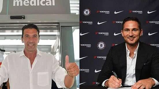 O goleiro Gianluigi Buffon, da Juventus, e o técnico e ex-meia do Chelsea, Frank Lampard | Juventus / Chelsea / Divulgação