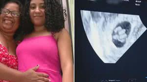 A estudante Sara com a mãe, Claudia. Ao lado, o momento em que a jovem descobriu que estava grávida de quíntuplos | Foto: Reprodução