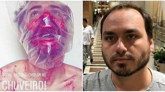 Imagem Filho de Bolsonaro compartilha imagem que simula tortura de opositor de seu pai com a marca #elenão