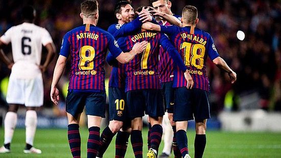 Jogadores do Barça comemoram gol de Coutinho | Divulgação / Twitter @FCBarcelona