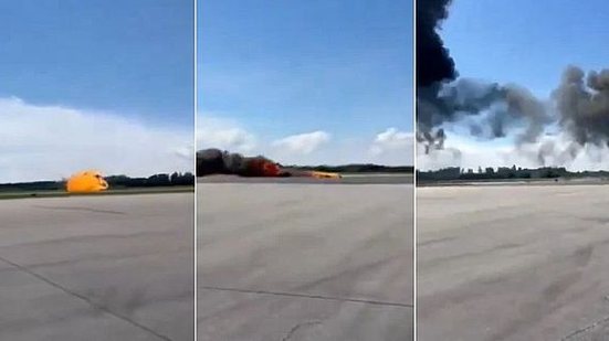 Um piloto morreu após um avião de guerra da Polônia cair e explodir durante um treinamento nesta sexta-feira (21) | Reprodução / Redes sociais