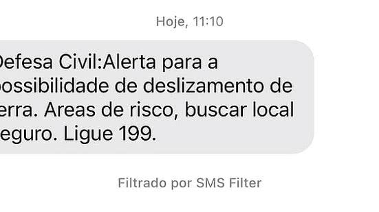 Mensagem de SMS disparada pela Defesa Civil de Maceió após chuvas neste domingo | TNH1