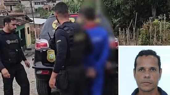 Suspeito de cometer o assassinato foi preso pela Polícia Civil. No quadro menor, a imagem da vítima, identificada como Moacir da Silva | Reprodução / Polícia Científica