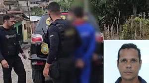 Suspeito de cometer o assassinato foi preso pela Polícia Civil. No quadro menor, a imagem da vítima, identificada como Moacir da Silva | Reprodução / Polícia Científica