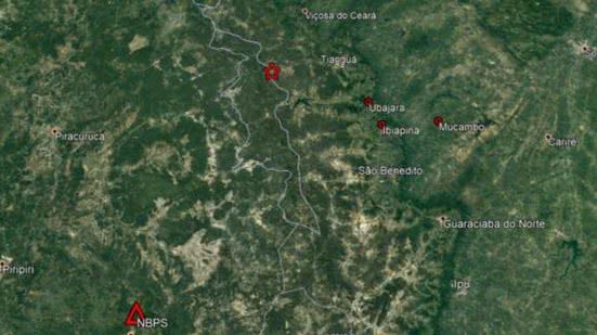 Mapa mostra locais em que o tremor foi sentido no Ceará | Reprodução/Sismos Nordeste)