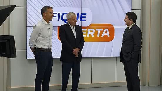 O secretário Rafael Brito (à esquerda) e o diretor da TAP Geral Brasil, Mário Carvalho (centro), estiveram na TV Pajuçara | João Victor Souza