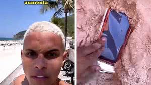 Thiago Break faz sucesso com dica de buraco na areia para esconder pertences na praia | @iae.break no Instagram