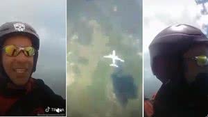 Imagem Vídeo: piloto de parapente passa a metros acima de um Airbus da Latam no Rio