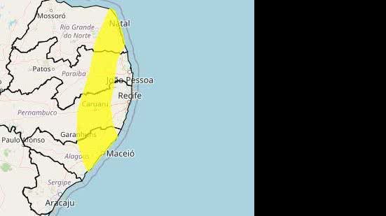 Imagem Dois alertas de chuvas fortes são emitidos paras as próximas 24 horas em Alagoas