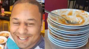 Imagem Pintor é ‘expulso’ de rodízio depois de comer demais; veja vídeo