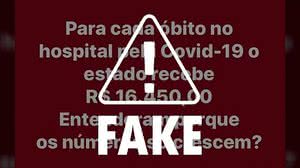 Imagem É falso que os governos estaduais recebem recursos por cada óbito de Covid-19