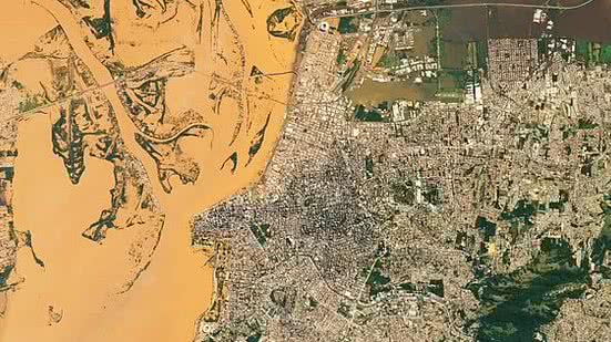 Imagem de satélite mostra como ficou a cidade de Porto Alegre (RS) após as tempestades que atingiram a região | Divulgação/Nasa