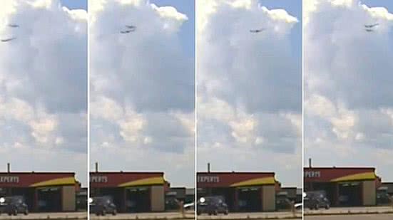 A sequência dos dois aviões comerciais se aproximando perto do aeroporto de Syracuse, em Nova York, nos Estados Unidos | Reprodução/Polícia do Norte de Syracuse