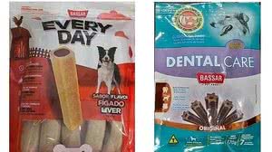 Produtos identificados com suspeita fundamentada de contaminação são os petiscos Every Day sabor fígado (lote 3554) e o Dental Care (lote 3467) | Reprodução