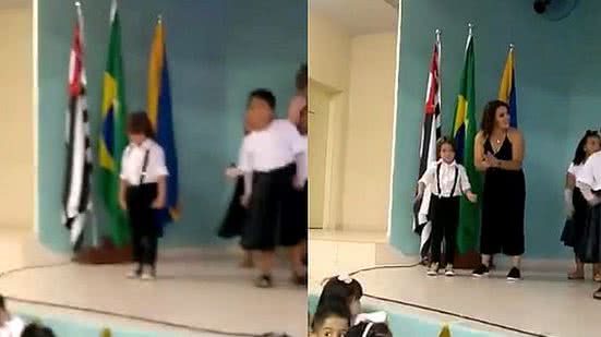 Imagem Ao perceber choro de filho, mãe sobe no palco e 'salva' apresentação na escola; assista