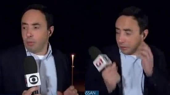 Imagem Ao vivo, repórter da Globo se assusta com fogos em festa de Bolsonaro