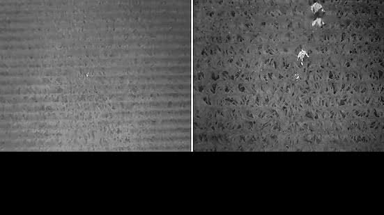 À esquerda, criança sozinha no meio do milharal. À direita, três policiais a encontram com o auxílio do drone | Divulgação / Fond du Lac Country Sheriff's Office