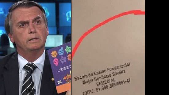 Livro mostrado por Bolsonaro é diferente do exemplar com carimbo de escola | Reprodução / Twitter