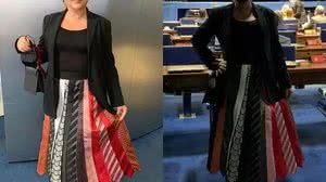 Imagem Kátia Abreu usa saia feita de gravatas durante votação no Senado