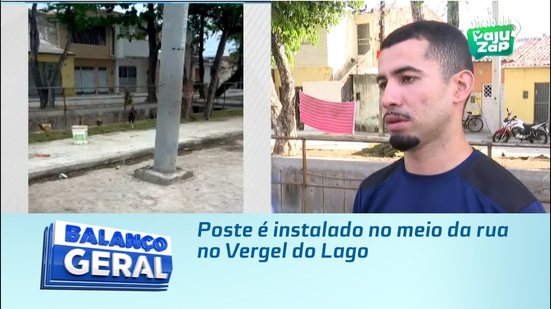 Perigo para motoristas e motociclistas: poste é instalado no meio da rua no Vergel do Lago