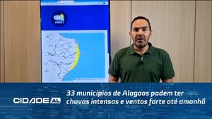 33 municípios de Alagoas podem ter chuvas intensas e ventos forte até amanhã