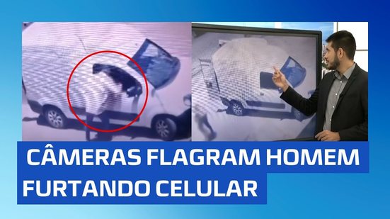 🚨 Câmeras flagram homem furtando celular de carro estacionado em farmácia! 🚗