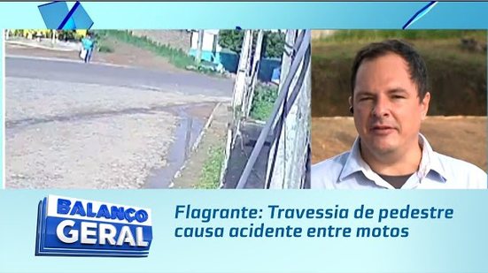 Flagrante: Travessia de pedestre causa acidente entre motos