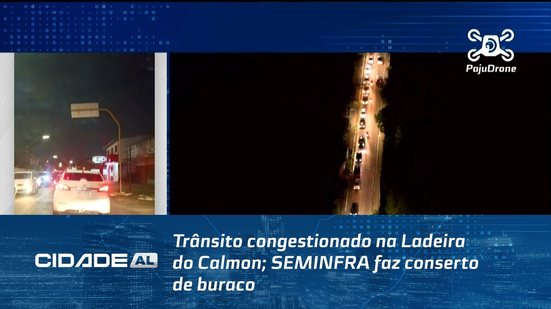 Trânsito congestionado na Ladeira do Calmon; SEMINFRA faz conserto de buraco