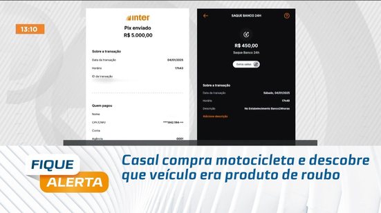 Casal compra motocicleta e descobre que veículo era produto de roubo