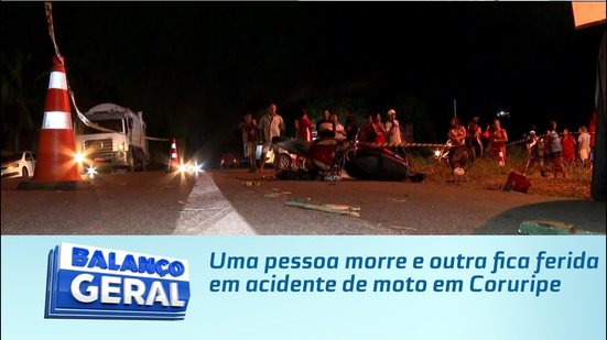 Uma pessoa morre e outra fica ferida em acidente de moto em Coruripe
