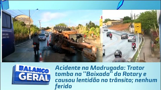 Trator tomba na ''Baixada'' da Rotary e causou lentidão no trânsito; nenhum ferido