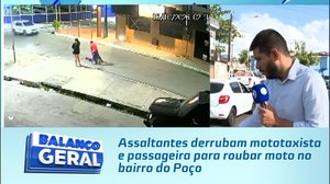 Assaltantes derrubam mototaxista e passageira para roubar moto no bairro do Poço