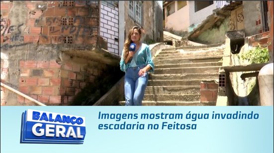 Imagens mostram água invadindo escadaria no Feitosa