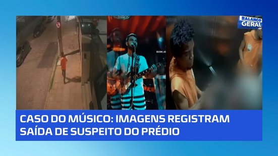 Imagens mostram suspeito saindo do prédio do músico enquanto vizinha tenta socorrer