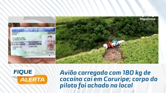 Avião carregado com 180 kg de cocaína cai em Coruripe; corpo do piloto foi achado no local
