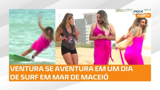 Bruno Ventura encara aulas de surf com repórter Carol Guibu; será que deu certo?