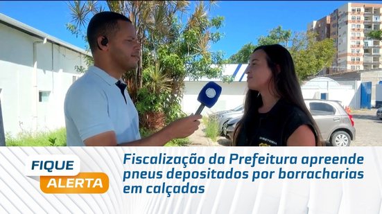 Fiscalização da Prefeitura apreende pneus depositados por borracharias em calçadas