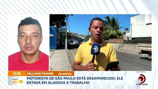 Motorista de São Paulo está desaparecido; ele estava em Alagoas a trabalho