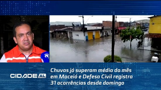 Chuvas já superam média do mês em Maceió e Defesa Civil registra 31 ocorrências desde domingo