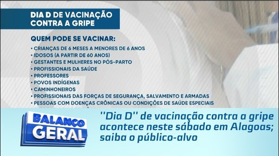 ''Dia D'' de vacinação contra a gripe acontece neste sábado em Alagoas; saiba o público-alvo