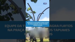 EQUIPE DA TV PAJUÇARA FLAGRA FURTOS NA PRAÇA SINIBUM; ATÉ OS TAPUMES FORAM LEVADOS
