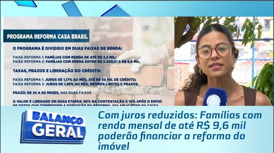 Famílias com renda mensal de até R$ 9,6 mil poderão financiar a reforma do imóvel