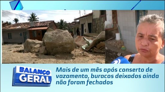 Mais de um mês após conserto de vazamento, buracos deixados ainda não foram fechados