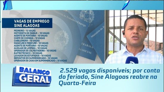 2.529 vagas disponíveis; por conta do feriado, Sine Alagoas reabre na Quarta-Feira