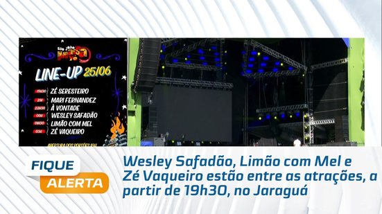 Wesley Safadão, Limão com Mel e Zé Vaqueiro estão entre as atrações, a partir de 19h30, no Jaraguá
