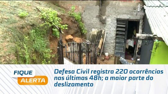 Defesa Civil registra 220 ocorrências nas últimas 48h; a maior parte do deslizamento