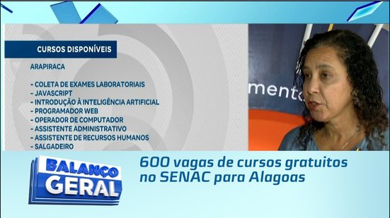 600 vagas de cursos gratuitos no SENAC para Alagoas