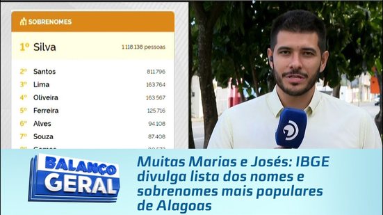 Muitas Marias e Josés: IBGE divulga lista dos nomes e sobrenomes mais populares de Alagoas