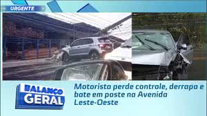 Motorista perde controle, derrapa e bate em poste na Avenida Leste-Oeste