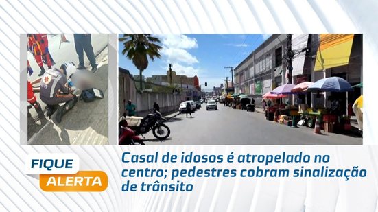 Casal de idosos é atropelado no centro; pedestres cobram sinalização de trânsito